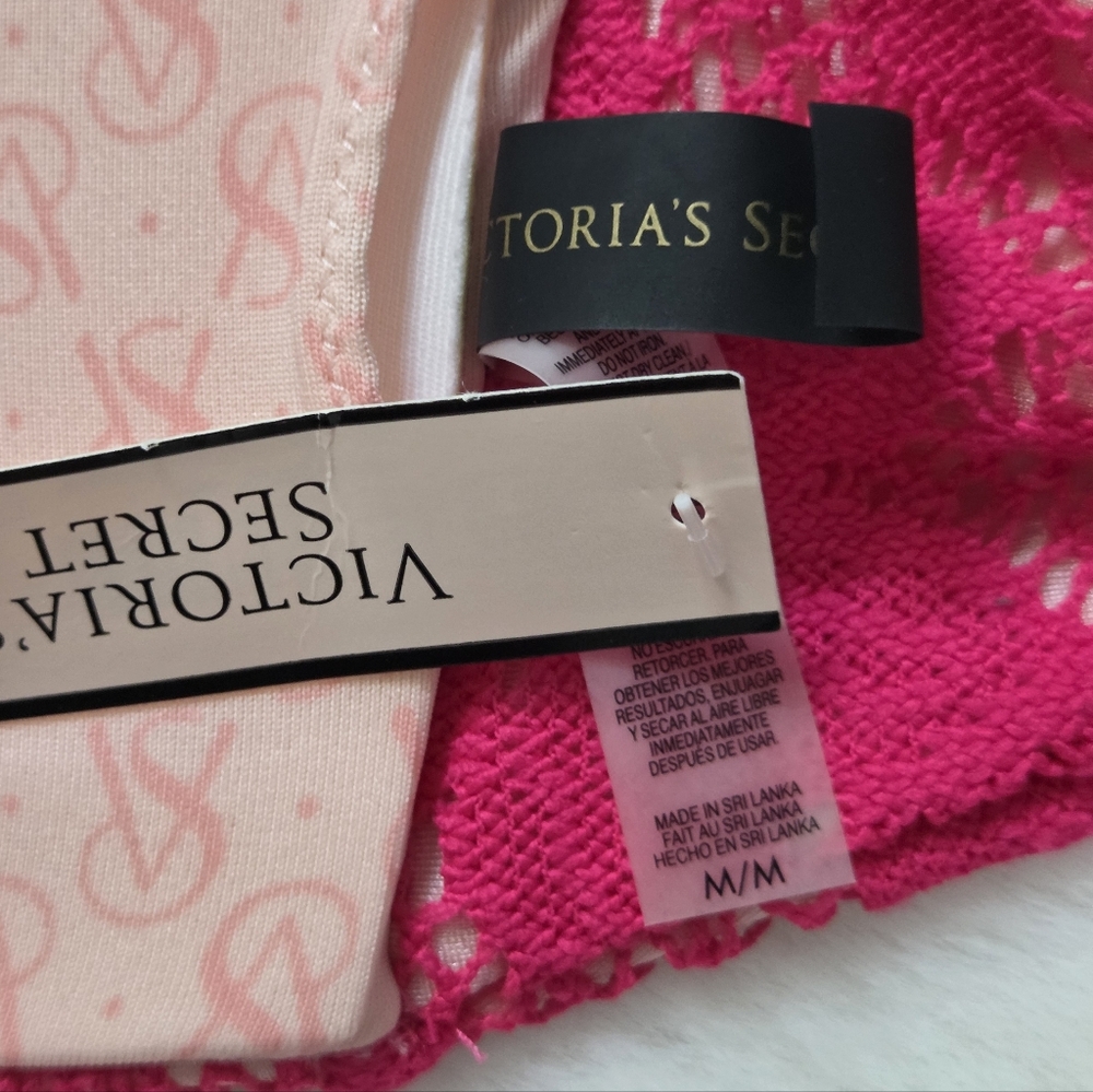 Victoria's Secret Pink Lace Bandeau bikini Top gold Tone V Front Size M - Picture 7 of 8